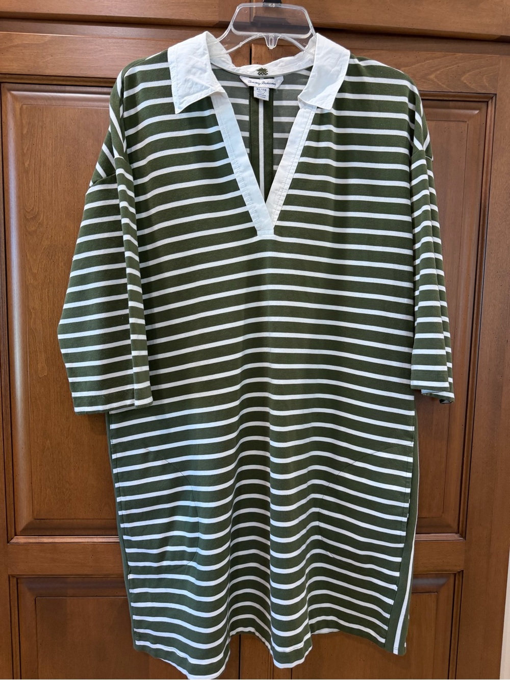 Tommy Bahama Jovanna 3/4-Sleeve Dress Olive Green and White Stripe